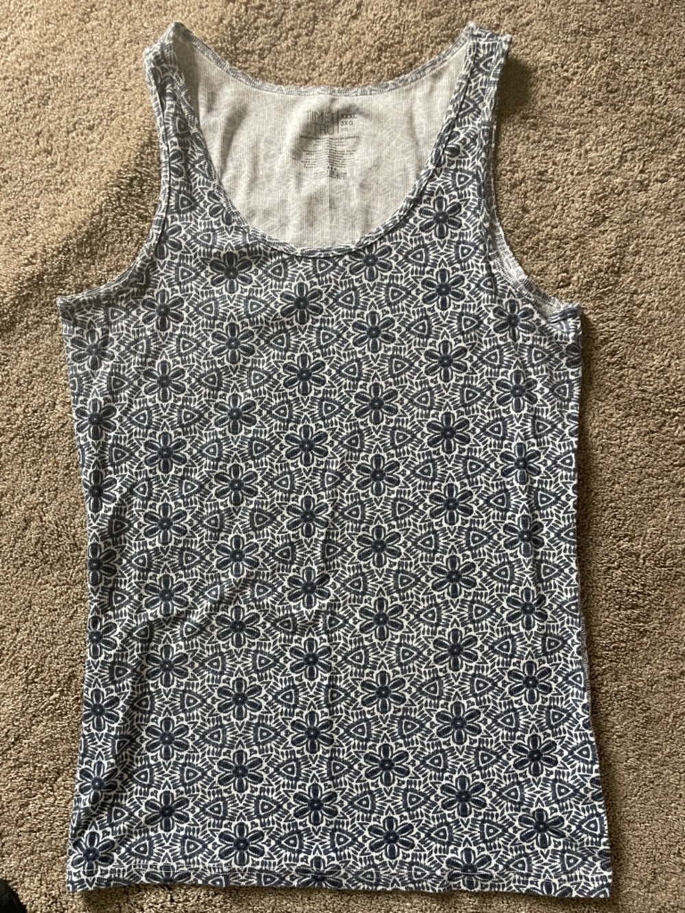 Time and Tru Navy and White Floral Scoop Neck Tank